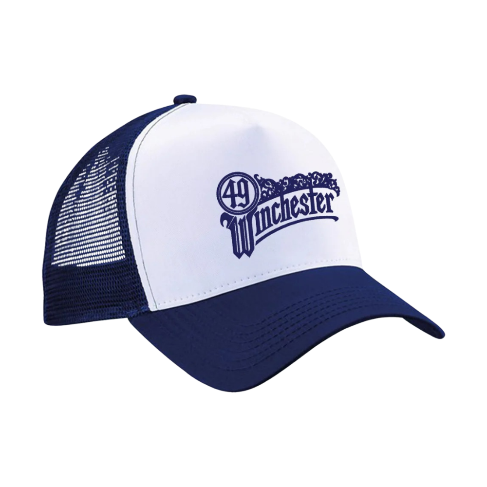Navy & White Embroidered Trucker Hat
